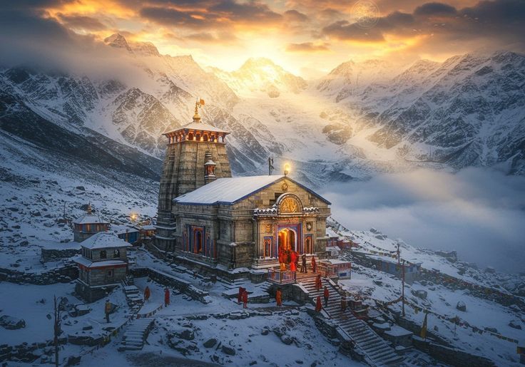 Kedarnath temple during sunrise